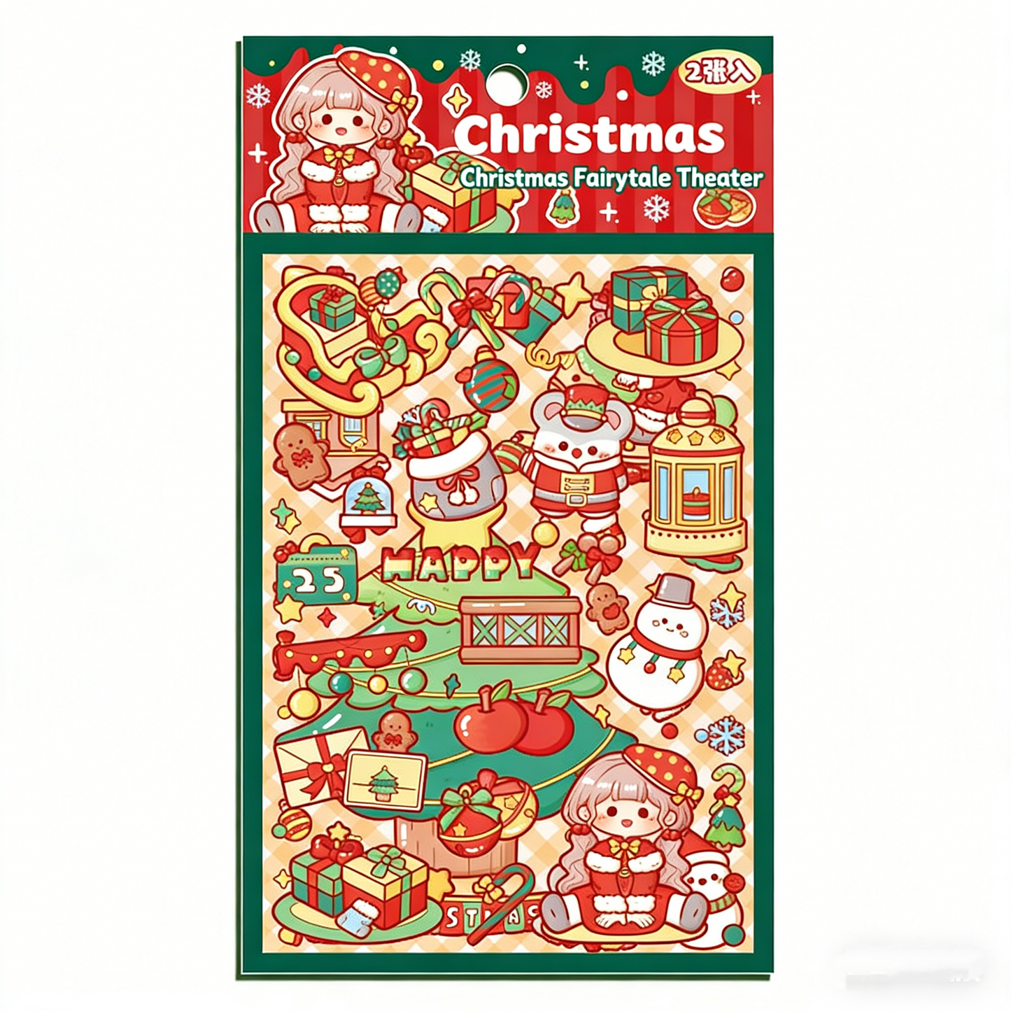TELADO Christmas sticker die-cut Christmas landscaping scene hand account sticker Santa Claus Christmas tree girl children educational toy DIY hand account sticker decoration three-dimensional creative sticker#88
