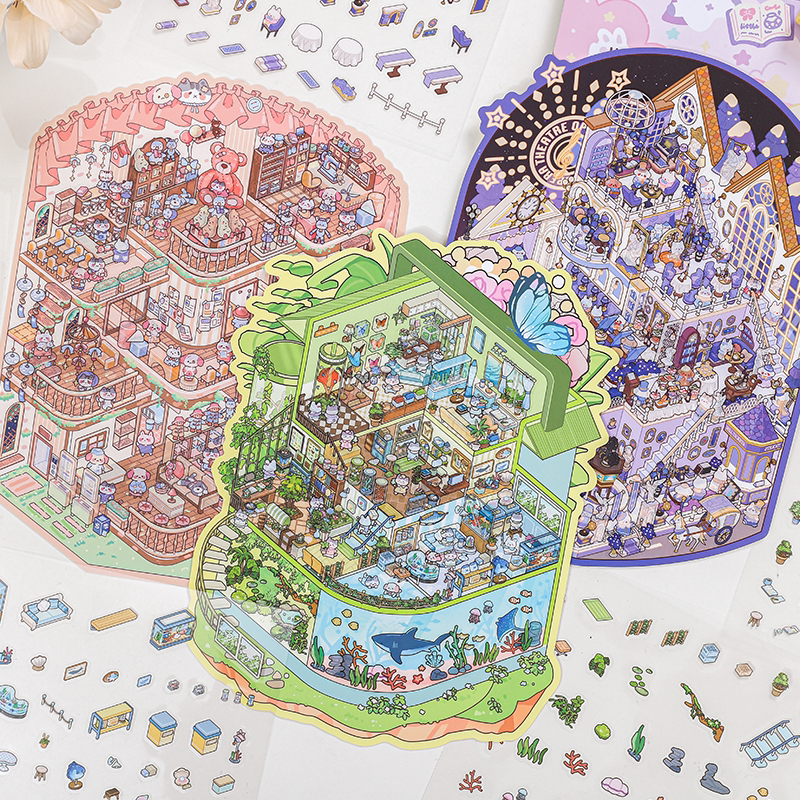 Meow Leisure Day | Large 3D Stereoscopic House DIY Stress Relief Stickers # 72
