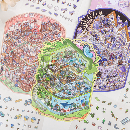 Meow Leisure Day | Large 3D Stereoscopic House DIY Stress Relief Stickers # 72