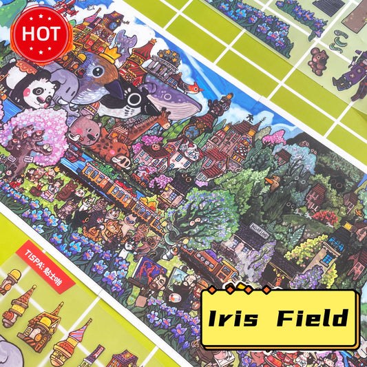 Corner of the World: Land of Deep Love & Iris Field Scene Sticker Puzzle Scroll - Cute Decorative Painting # 14