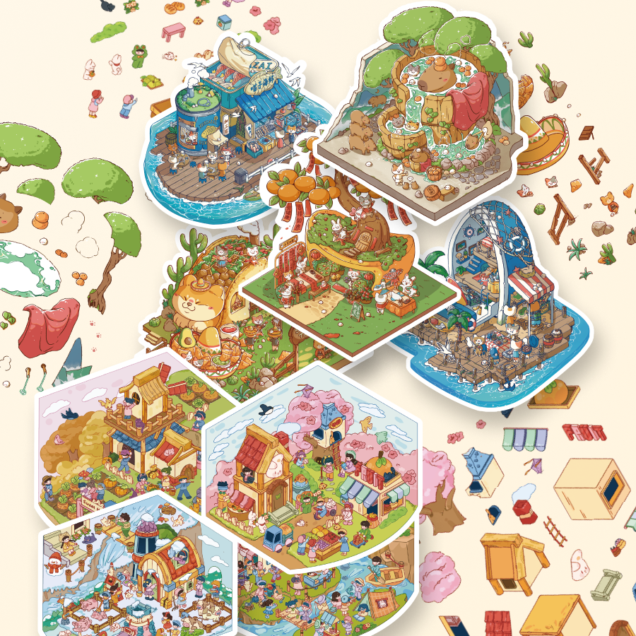 Scene Sticker (Meow Cottage & Sweet Farm) - 3D Mini Scene, Cute DIY Journal & Scrapbook Supplies # 15