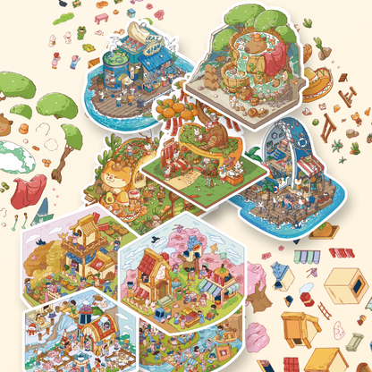 Scene Sticker (Meow Cottage & Sweet Farm) - 3D Mini Scene, Cute DIY Journal & Scrapbook Supplies # 15