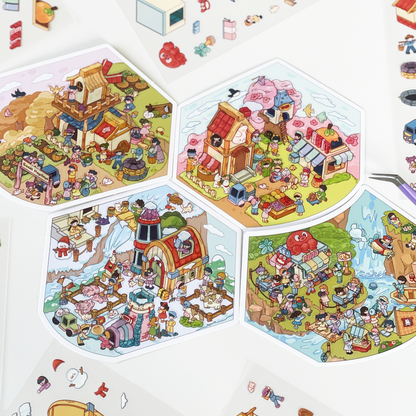 Scene Sticker (Meow Cottage & Sweet Farm) - 3D Mini Scene, Cute DIY Journal & Scrapbook Supplies # 15