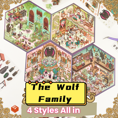The Wolf Family Scene Sticker Puzzle - 3D Mini House, Cute DIY Journal & Scrapbook Supplies # 37