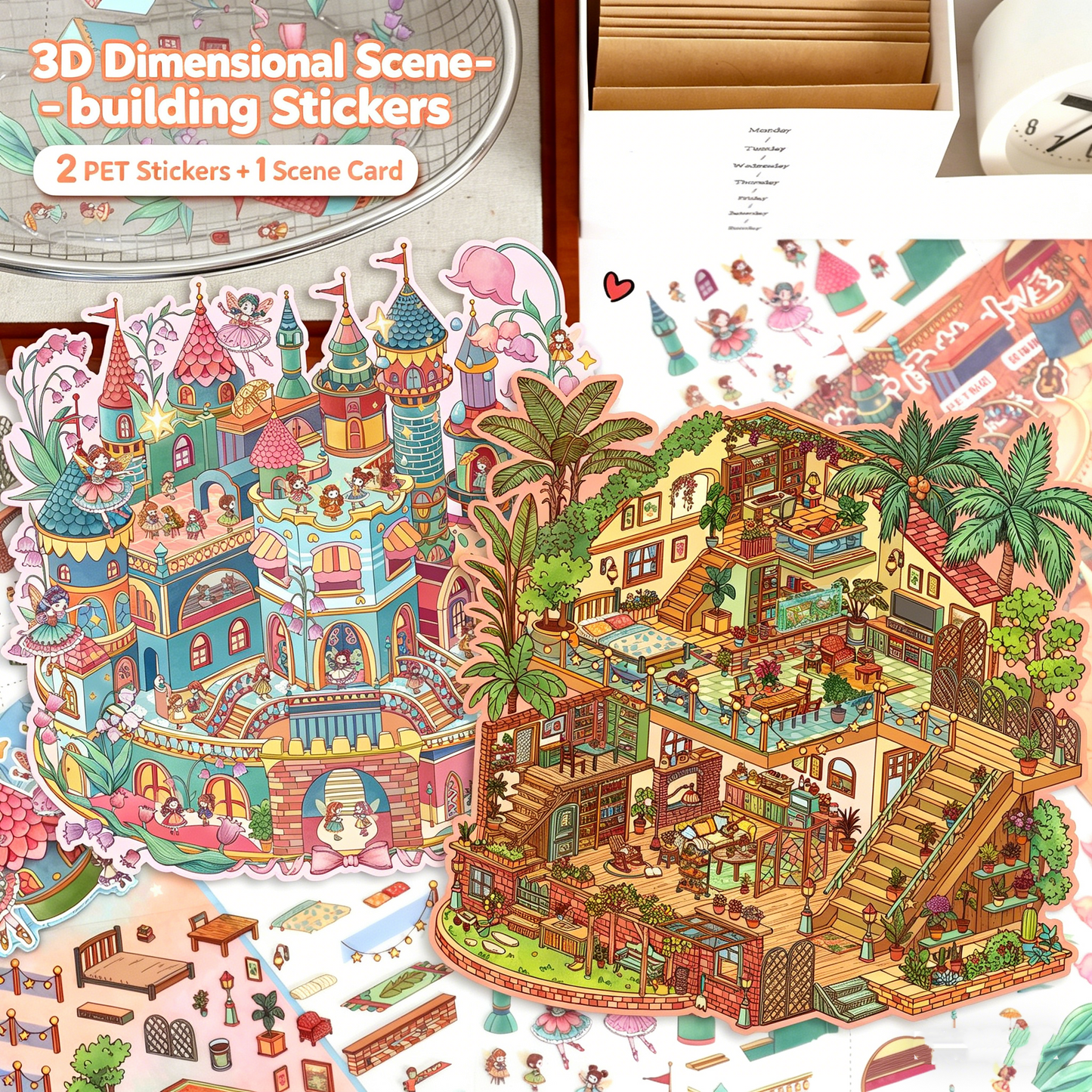 YiLan DIY 3D Scene Stickers 92.0 Tropical Rainforest Cottage & Lily of the Valley Castle – Large Edition #326