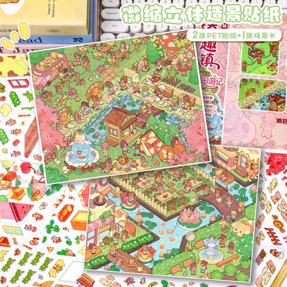 YiLan DIY 3D Scenes Stickers 135.0 Whimsical Town Series Cute Cartoon Miniature Scene Stickers #307