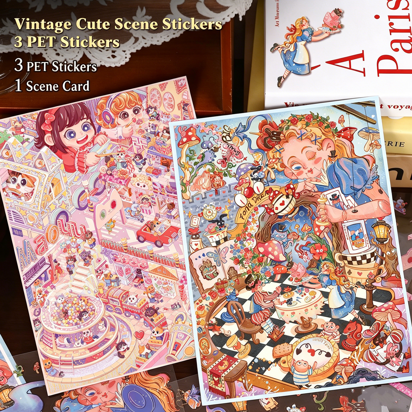 YiLan DIY 3D Scene Stickers 44.0 Large Size – Cat Paradise & Alice’s Dream #319
