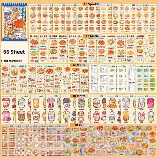 TELADO recipe material book hand account sticker ins color decoration small pattern pet die cutting cute creative dishes beverage takeaway sticker girl children hand account goo card sticker picture book 66 sheets#96