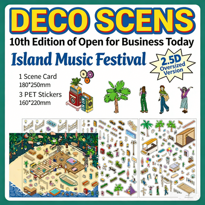 Infeelme's 10th play of DIY 3D Scene Stickers in open today,  on the clouds cafe landscaping sticker island music festival large scene#140