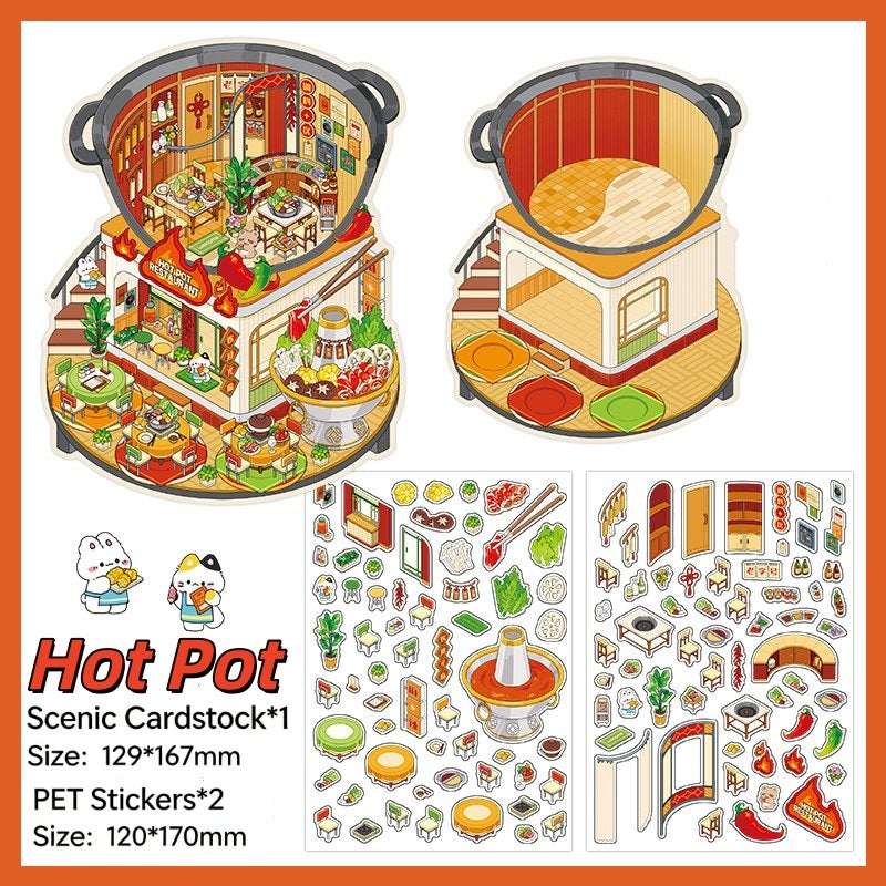Infeelme's 12th play of DIY 3D Scene Stickers in open today, Landscaping Sticker Large 3D Cabin Miniature Scene 12.0#154