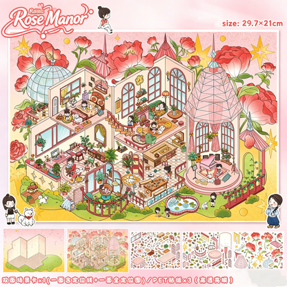 YiLan DIY 3D Scene Stickers 144.0 Rose Manor Sunny Flower Cottage #240