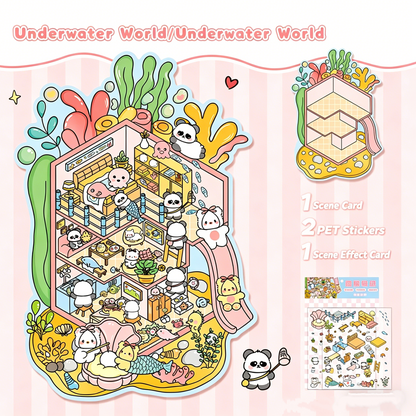YiLan DIY 3D Scene Stickers 21.0 Cute Large Landscaping Sticker Underwater World Panda Cabin #234