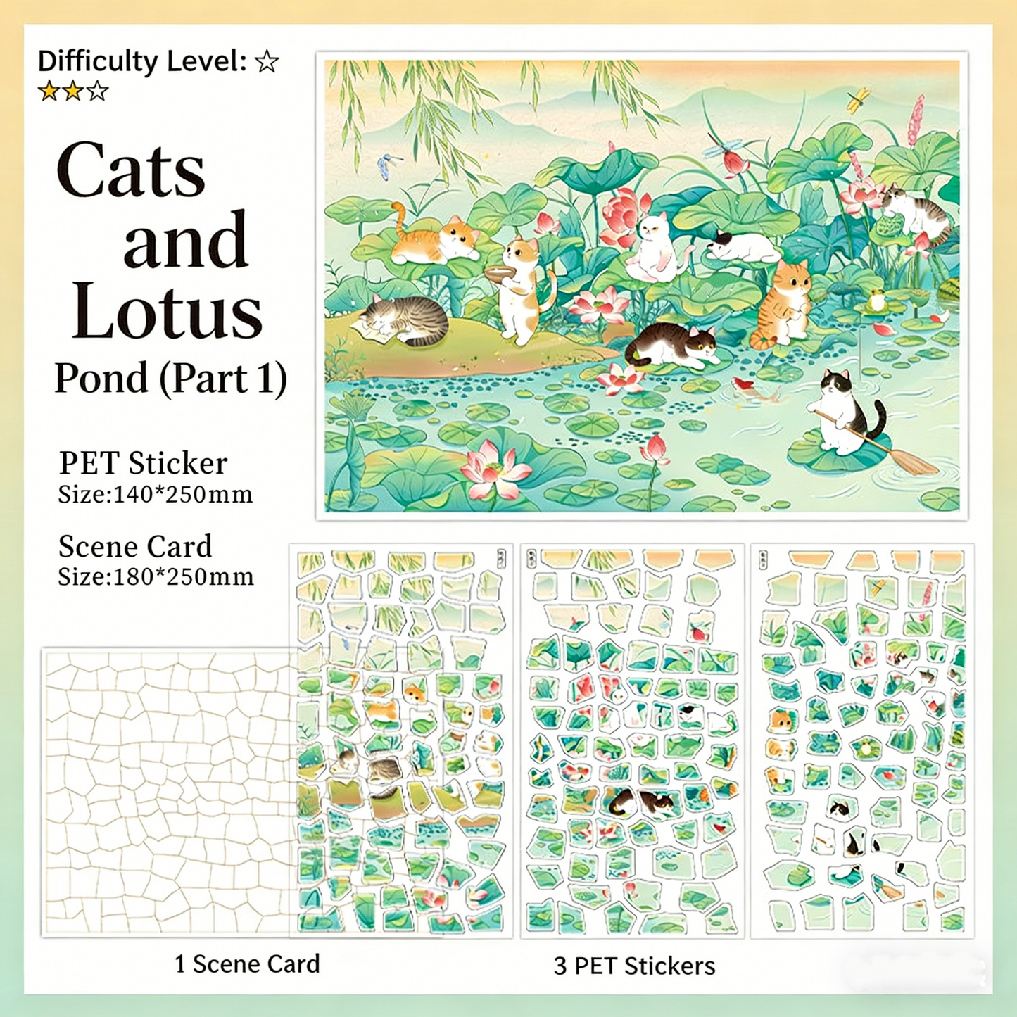 Infeelme Antique restorer DIY 3D Scene Stickers cat and lotus pond miniature scene hand decompression antique sticker#121
