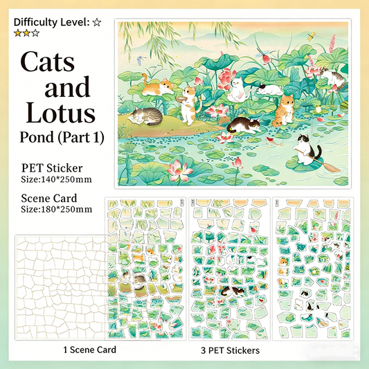 Infeelme Antique restorer DIY 3D Scene Stickers cat and lotus pond miniature scene hand decompression antique sticker#121