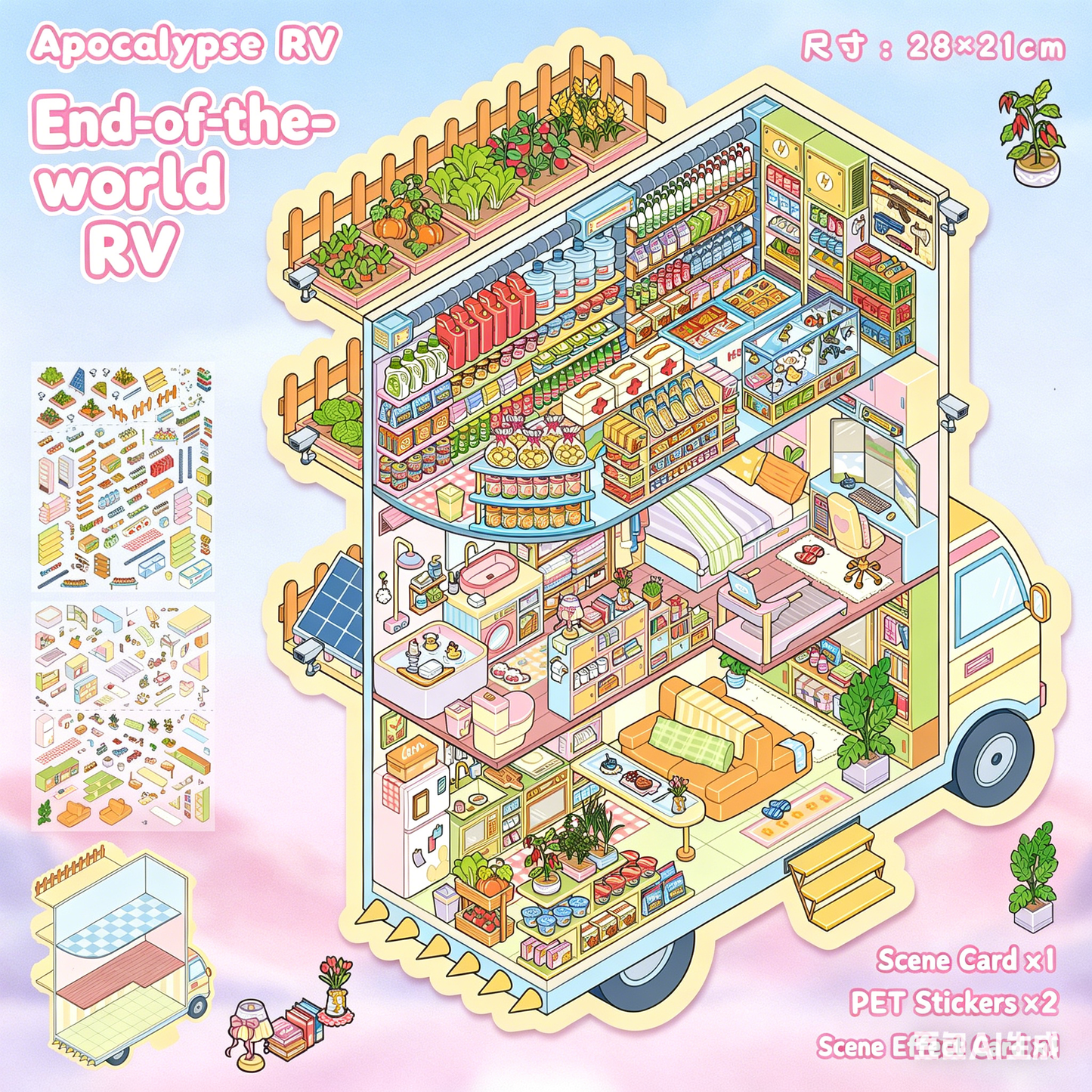 YiLan DIY 3D Scene Stickers 95.0 Lemon Convenience Store Doomsday RV High Difficulty Miniature Scene #251