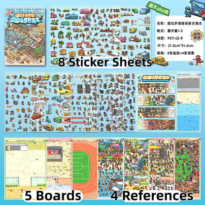 TELADO DIY 3D Scene Stickers collection book, a large book, decompression landscaping sticker hand account scene small sticker miniature hut girl children's educational toy DIY hand account decorative sticker book#92