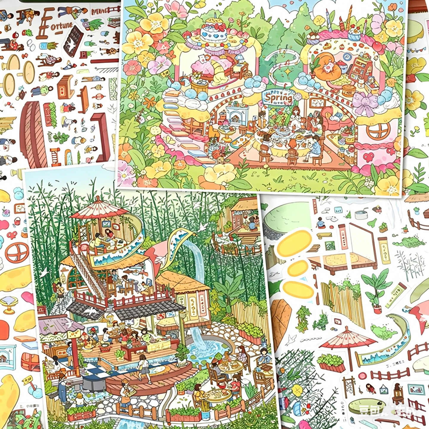 YiLan DIY 3D Scene Stickers  138.0 Large Bamboo Rhyme Teahouse Cake Party High Difficulty #244