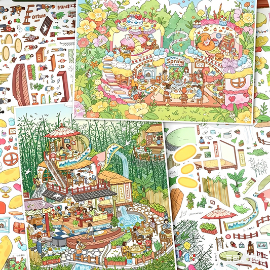 YiLan DIY 3D Scene Stickers  138.0 Large Bamboo Rhyme Teahouse Cake Party High Difficulty #244