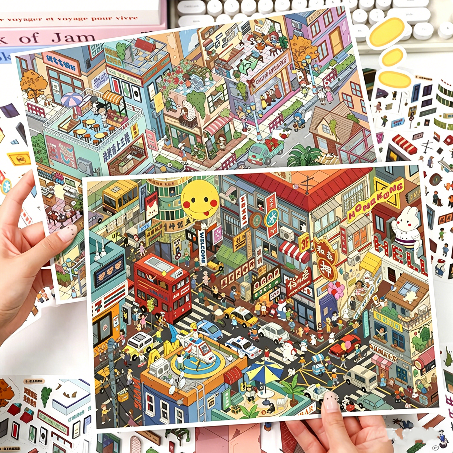 YiLan DIY 3D Scene Stickers 141.0 Difficult Colorful Street Hong Kong Old Street #248