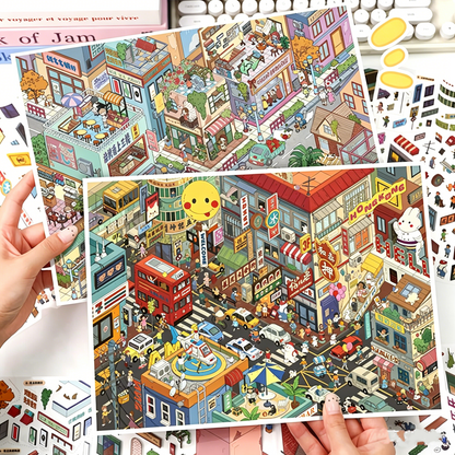 YiLan DIY 3D Scene Stickers 141.0 Difficult Colorful Street Hong Kong Old Street #248