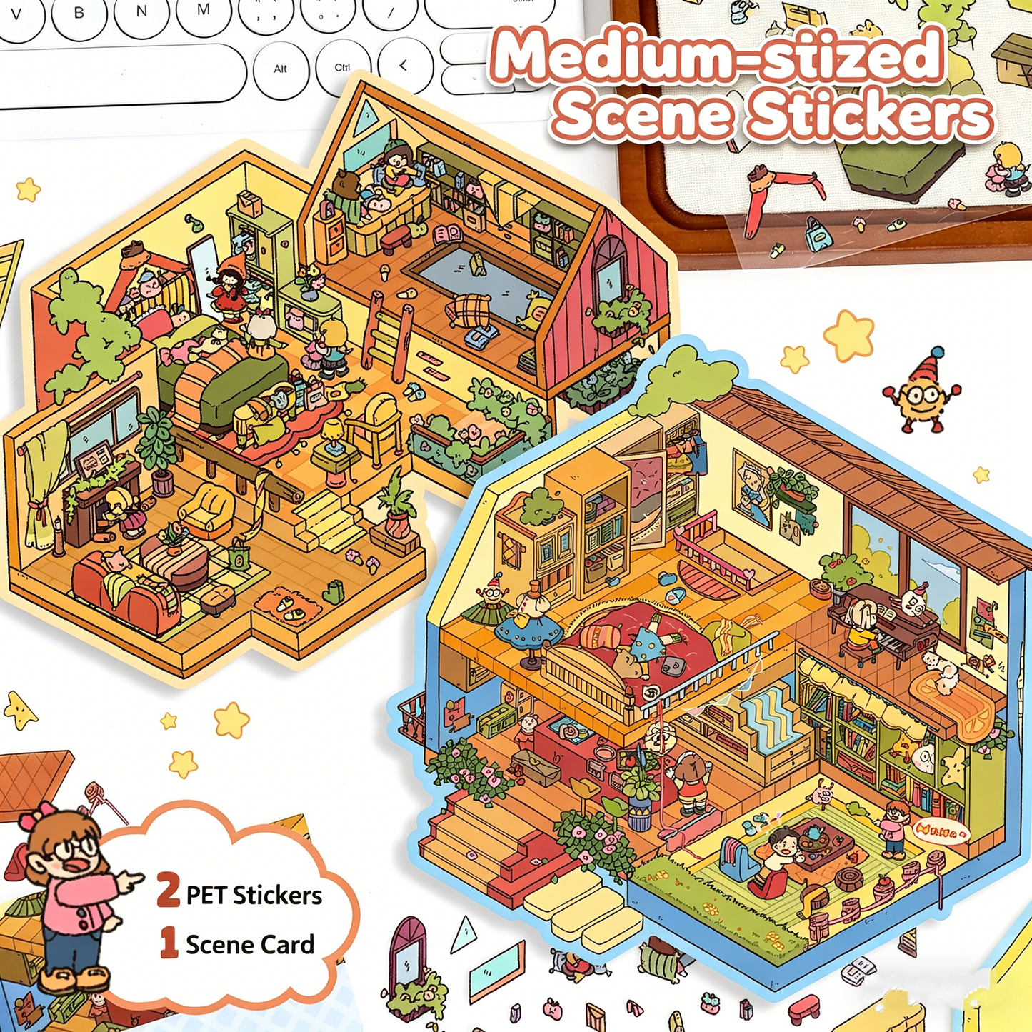 YiLan DIY 3D Scene Stickers 16.0 Cute Large Size 3D Cabin Doll Party #223