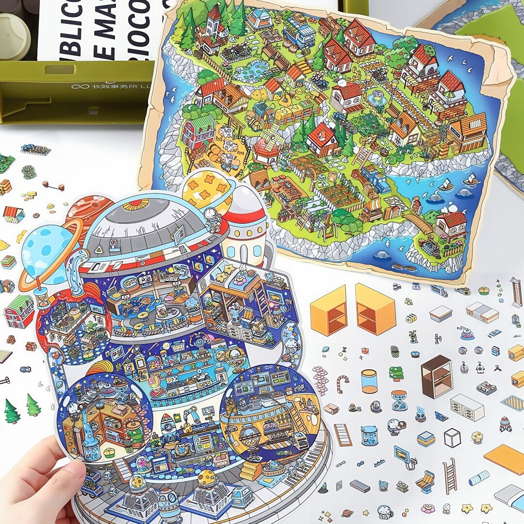 Infeelme's Third play of DIY 3D Scene Stickers  in open today, Large Miniature Scene Island Life Galaxy Home#116