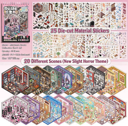 TELADO miniature scene collection book 3.0 new landscaping sticker scene hand account sticker three-dimensional miniature hut girl children's educational toy DIY hand account sticker decorative creative sticker#85