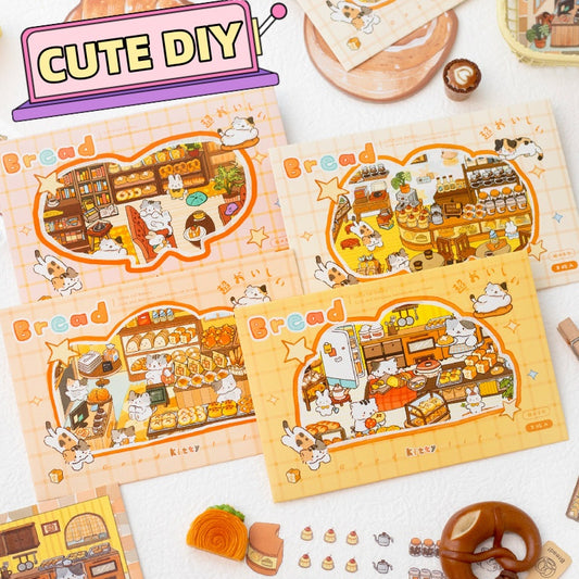 Kitten Bakery Workshop | Cute Store Interior Mini House Scene Stickers # 79