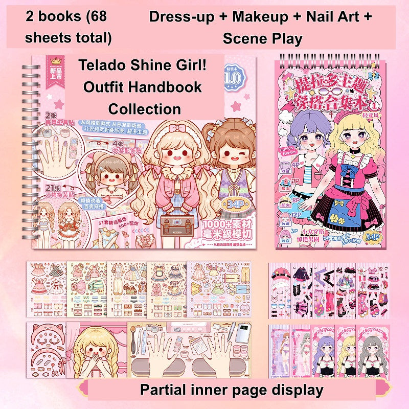 TELADO Beauty Girl Dressup Manual Collection Girl Children's Toys Princess Sticker Book Character Handbook Makeup#93