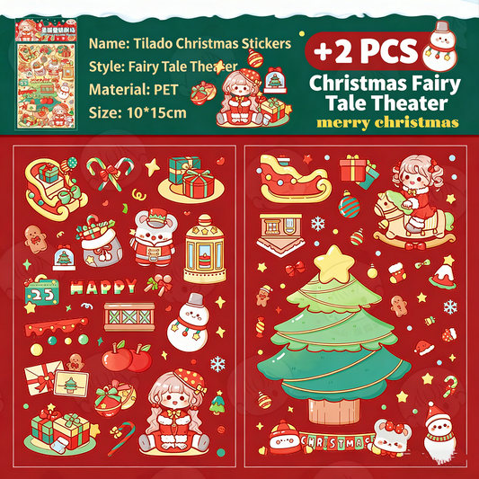 TELADO Christmas sticker die-cut Christmas landscaping scene hand account sticker Santa Claus Christmas tree girl children educational toy DIY hand account sticker decoration three-dimensional creative sticker#88