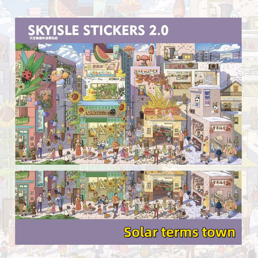 SKYISLE 2.0 DIY 3D Scene Stickers, solar terms town childhood paper plane block beach Nuo play tie-dye decompression toys#107
