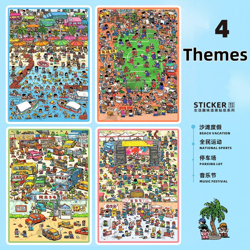 TELADO DIY 3D Scene Stickers collection book, a large book, decompression landscaping sticker hand account scene small sticker miniature hut girl children's educational toy DIY hand account decorative sticker book#92