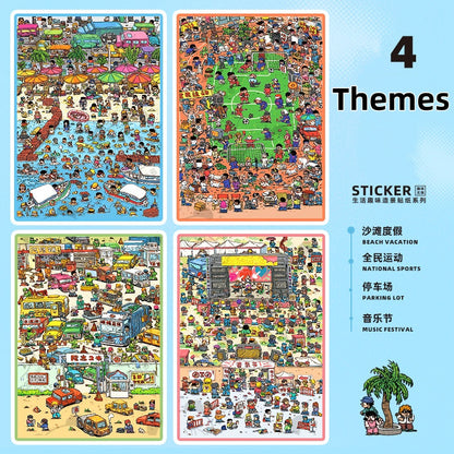 TELADO DIY 3D Scene Stickers collection book, a large book, decompression landscaping sticker hand account scene small sticker miniature hut girl children's educational toy DIY hand account decorative sticker book#92