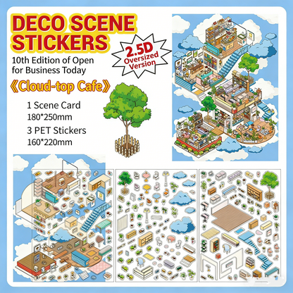 Infeelme's 10th play of DIY 3D Scene Stickers in open today,  on the clouds cafe landscaping sticker island music festival large scene#140