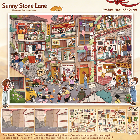 YiLan DIY 3D Scene Stickers 143.0 Sunset Orange Sea Sunny Slate Lane Miniature Scene American Style Street View #246