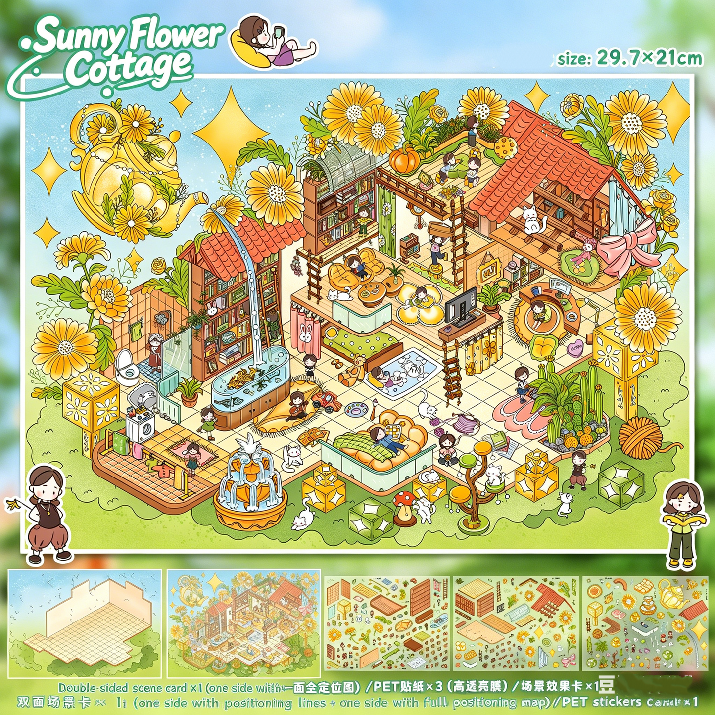 YiLan DIY 3D Scene Stickers 144.0 Rose Manor Sunny Flower Cottage #240