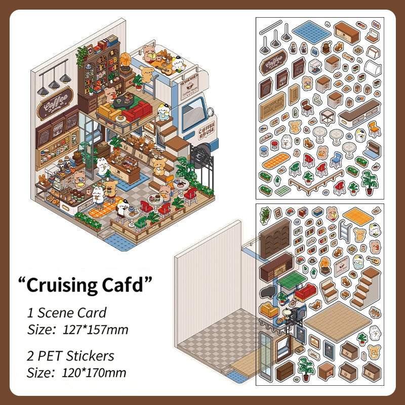 Infeelme's 6th play of DIY 3D Scene Stickers in open today,  landscaping sticker hut miniature scene sticker large#155