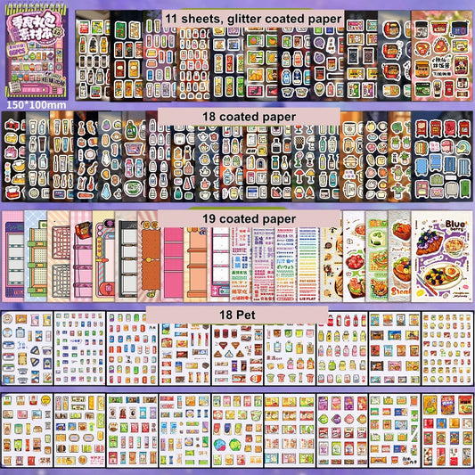 TELADO recipe material book hand account sticker ins color decoration small pattern pet die cutting cute creative dishes beverage takeaway sticker girl children hand account goo card sticker picture book 66 sheets#96