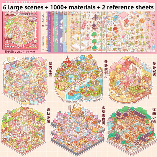 TELADO DIY 3D Scene Stickers collection book 2.0 landscaping sticker scene sticker hand account sticker 3D miniature cabin girl children's educational toy DIY hand account sticker decorative creative sticker#100