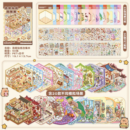 Capybara DIY 3D Scene Stickers Collection Book Large Miniature Scene #258