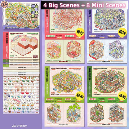 TELADO DIY 3D Scene Stickers collection book landscaping sticker hand account three-dimensiona#94l miniature hut girl children's toy hand account#94