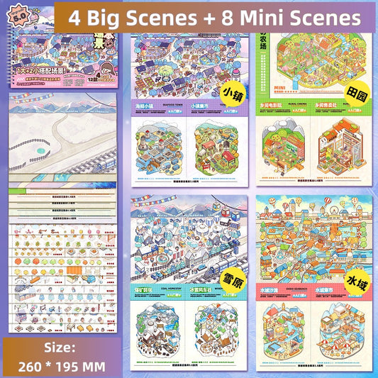 TELADO DIY 3D Scene Stickers collection book 4.0 micro-horror landscaping sticker scene hand account sticker three-dimensional miniature hut girl children's educational toys DIY hand account sticker decorative creative sticker#99