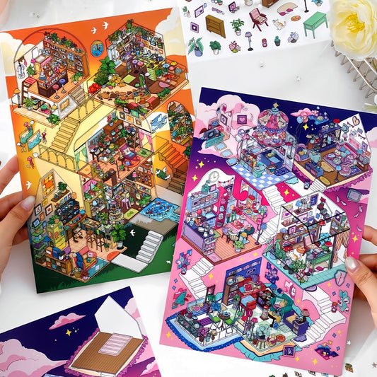 Infeelme's 7th play of landscape stickers in open today, My Cabin 2.5D Landscaping Stickers Cute DIY Handmade Miniature Scene Stickers#148