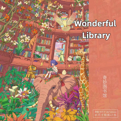 SKYISLE 1.0 DIY 3D Scene Stickers, Small Town Life Wonderful Library Miniature Scene Unzipped Sticker#105