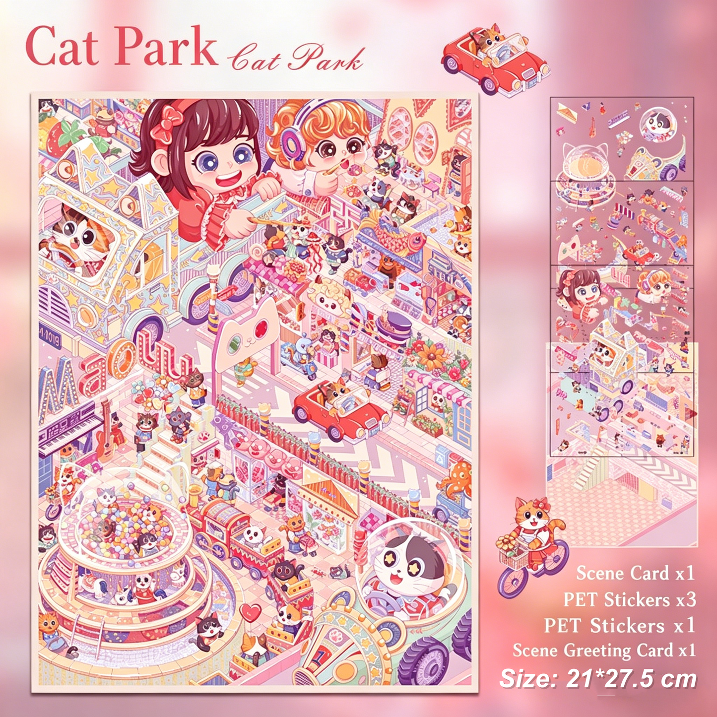 YiLan DIY 3D Scene Stickers 44.0 Large Size – Cat Paradise & Alice’s Dream #319