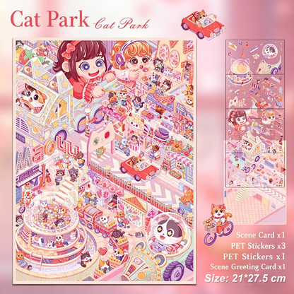 YiLan DIY 3D Scene Stickers 44.0 Large Size – Cat Paradise & Alice’s Dream #319