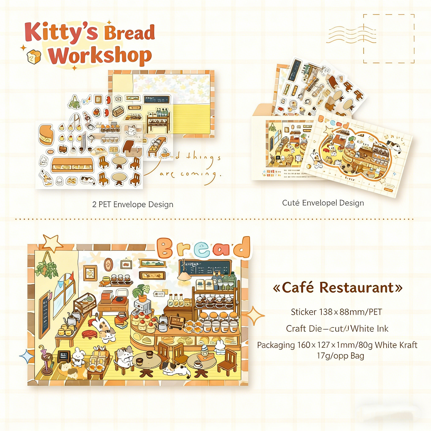 Kitten Bakery Workshop | Cute Store Interior Mini House Scene Stickers # 79