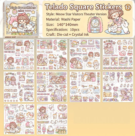 TELADO Square Sticker Hand Account Sticker Gift Box New Meow Star Laike Mengke Attack Panda Duoduo Sauce Cute Girl Heart Character Cartoon Girl Children and Paper Hand Account Sticker Material Sticker#84