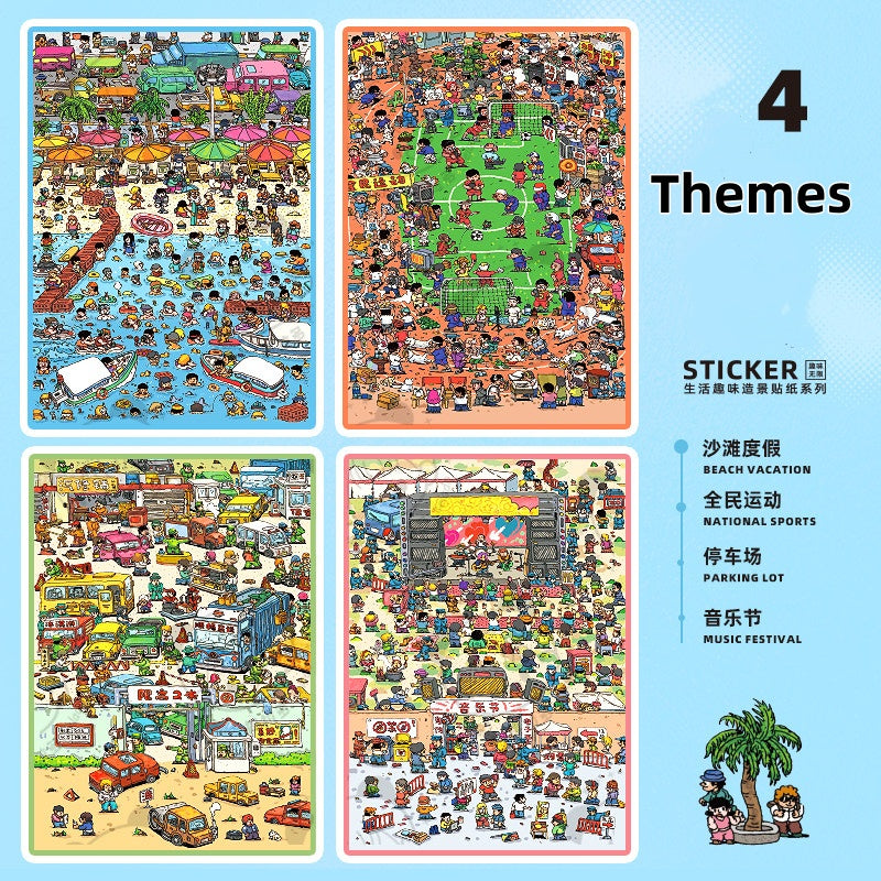 TELADO DIY 3D Scene Stickers collection book, a large book, decompression landscaping sticker hand account scene small sticker miniature hut girl children's educational toy DIY hand account decorative sticker book#92
