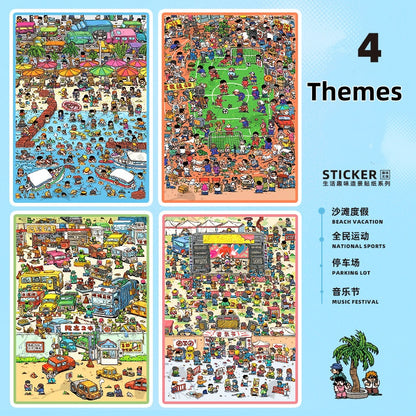 TELADO DIY 3D Scene Stickers collection book, a large book, decompression landscaping sticker hand account scene small sticker miniature hut girl children's educational toy DIY hand account decorative sticker book#92